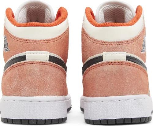 Nike Grade School Womens Air Jordan 1 Mid SE Sneakers - 'Orange Suede'