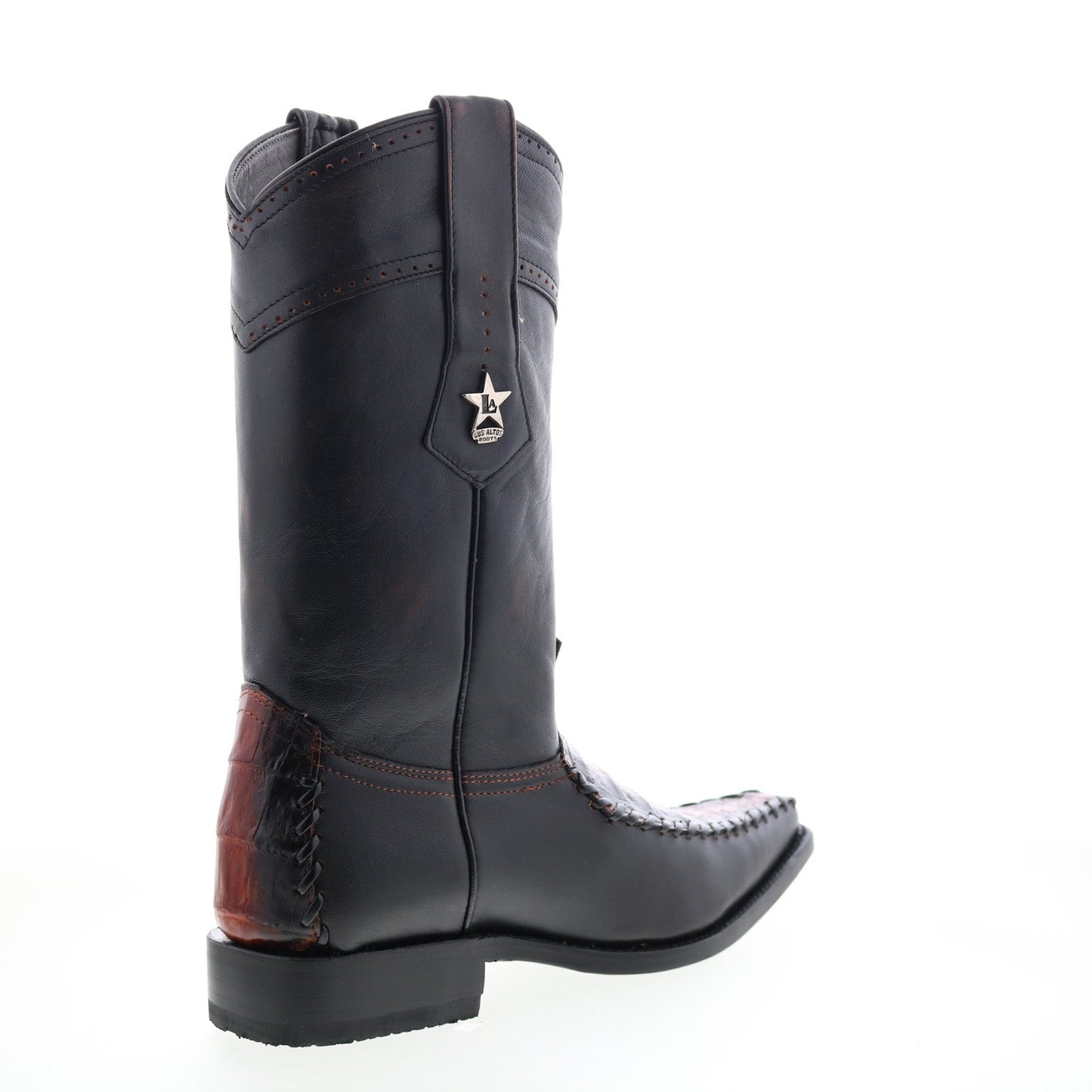 Los Altos Square Toe Caiman Belly Mens Black Wide Cowboy Western Boots