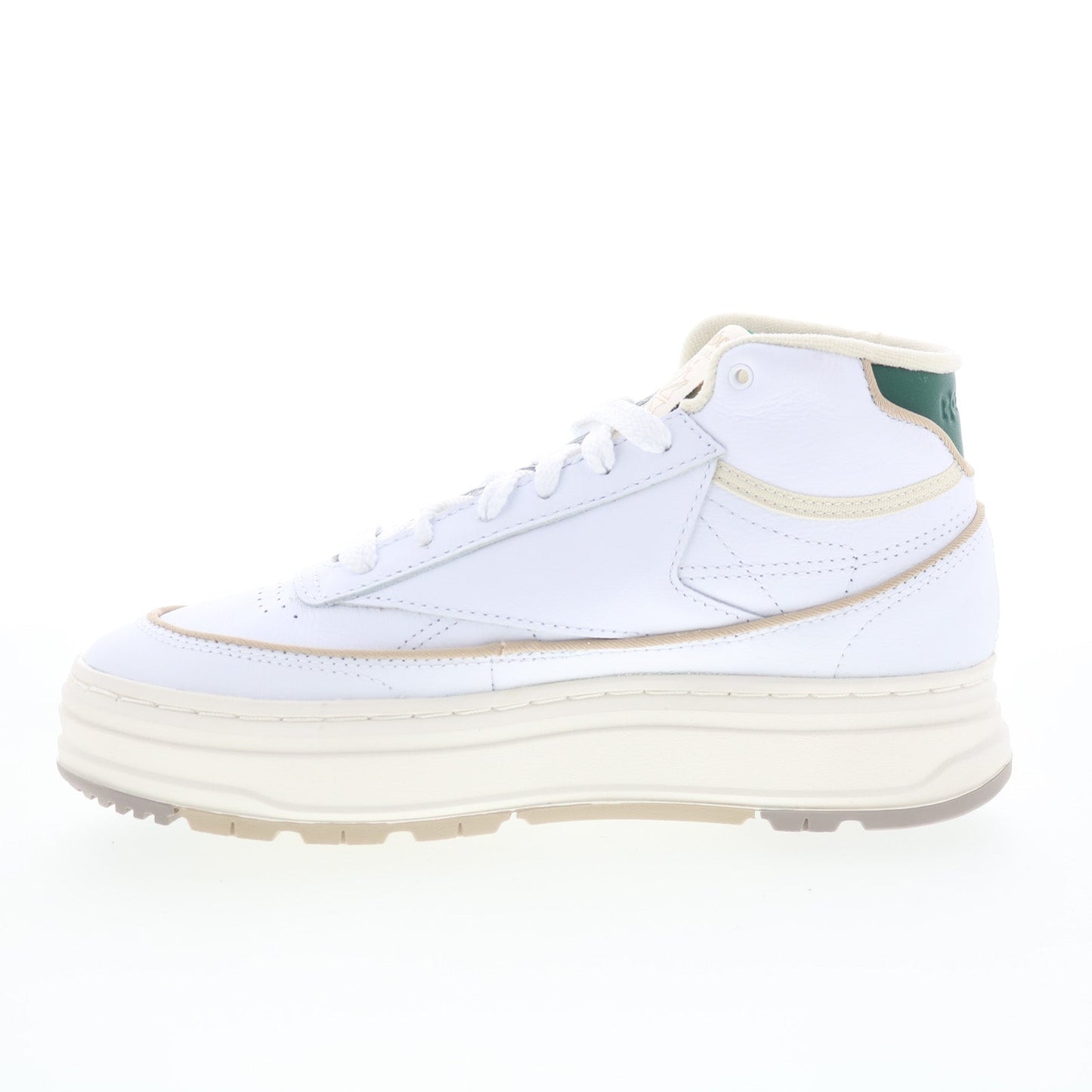 Reebok Club C Geo Mid Womens White Leather Lace Up Lifestyle Sneakers Shoes
