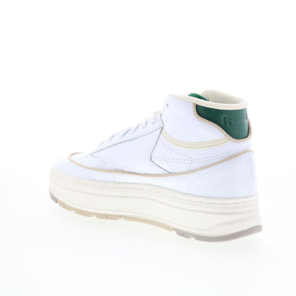 Reebok Club C Geo Mid Womens White Leather Lace Up Lifestyle Sneakers Shoes