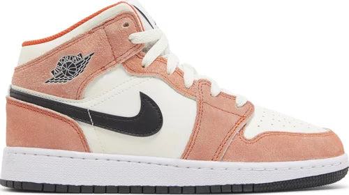 Nike Grade School Womens Air Jordan 1 Mid SE Sneakers - 'Orange Suede'