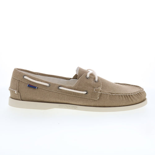 Sebago Portland Washed Canvas Mens Brown Canvas Loafers & Slip Ons Boat Shoes
