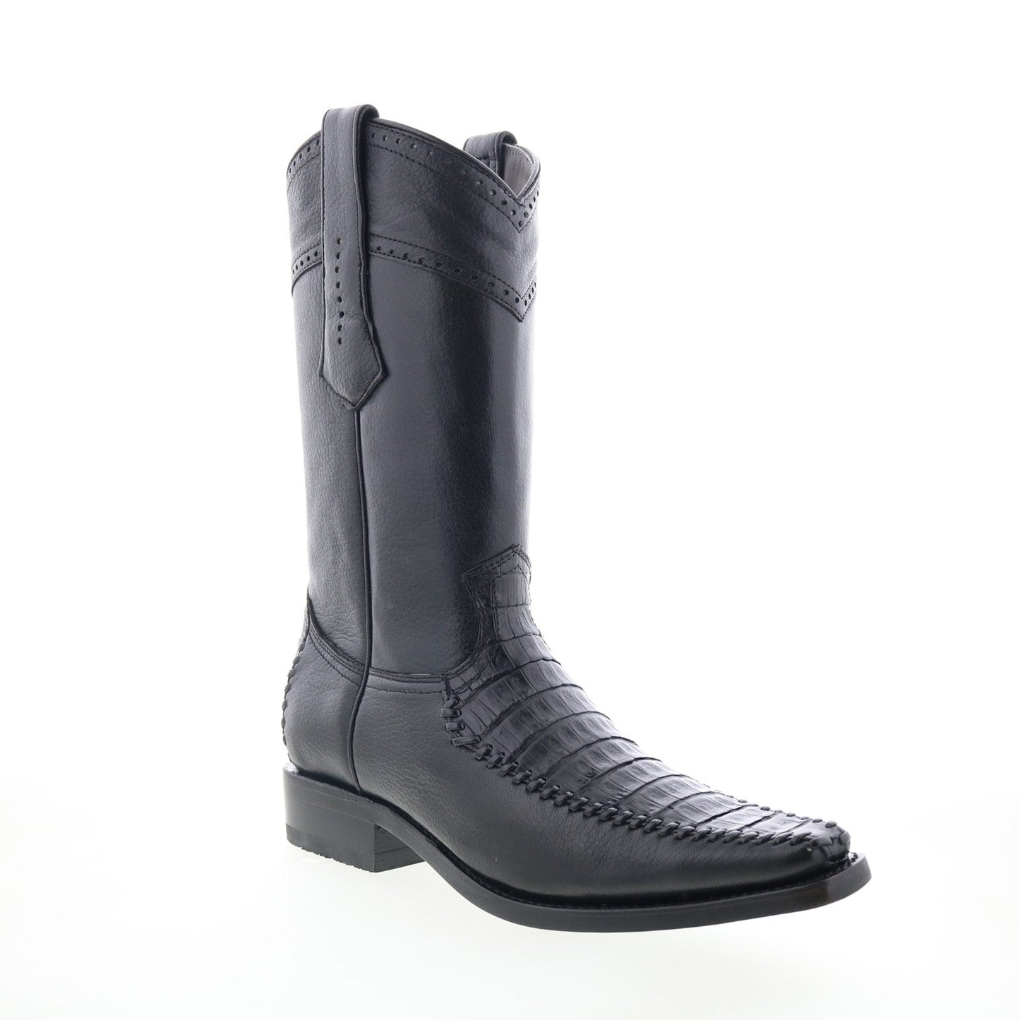 Los Altos Narrow Square Toe Caiman Belly Mens Black Wide Western Boots