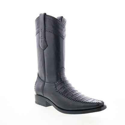 Los Altos Narrow Square Toe Caiman Belly Mens Black Wide Western Boots