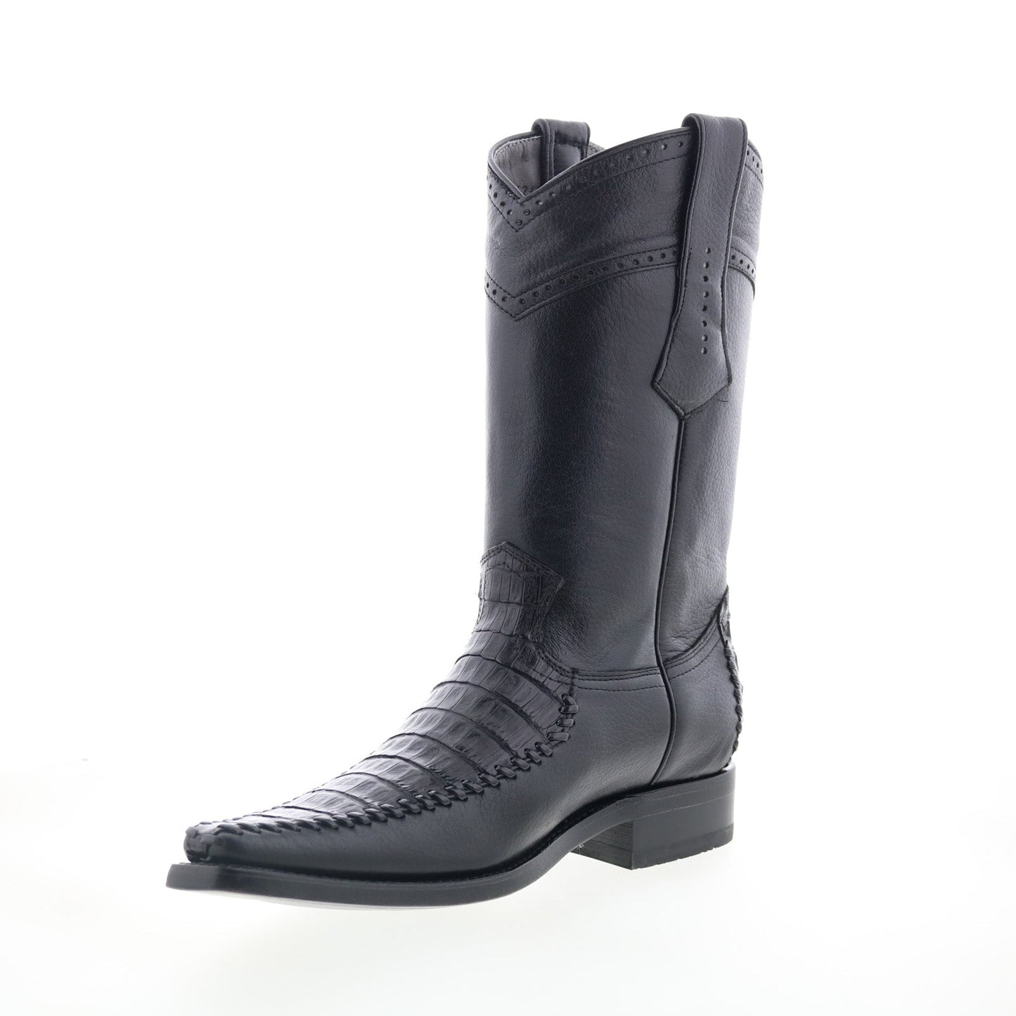 Los Altos Narrow Square Toe Caiman Belly Mens Black Wide Western Boots