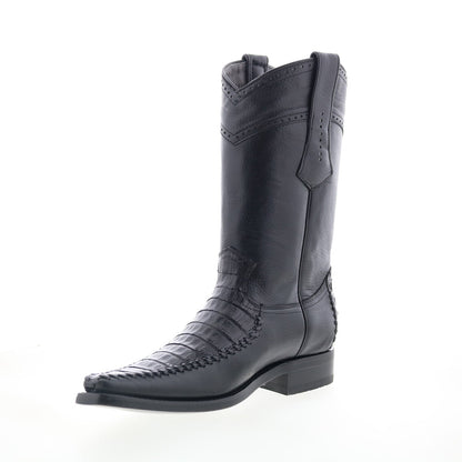 Los Altos Narrow Square Toe Caiman Belly Mens Black Wide Western Boots