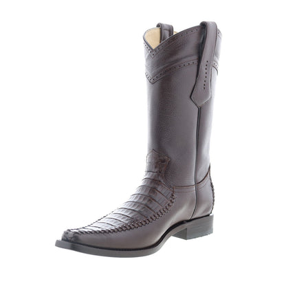 Los Altos Narrow Square Toe Caiman Belly Mens Brown Wide Cowboy Western Boots