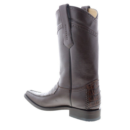 Los Altos Narrow Square Toe Caiman Belly Mens Brown Wide Cowboy Western Boots