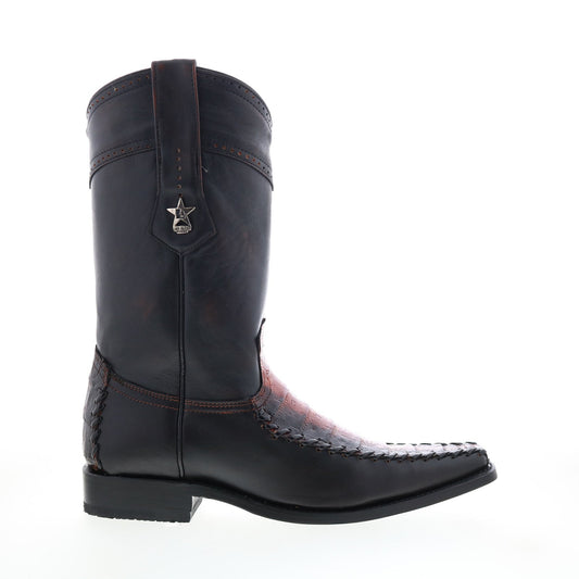 Los Altos Square Toe Caiman Belly Mens Black Wide Cowboy Western Boots