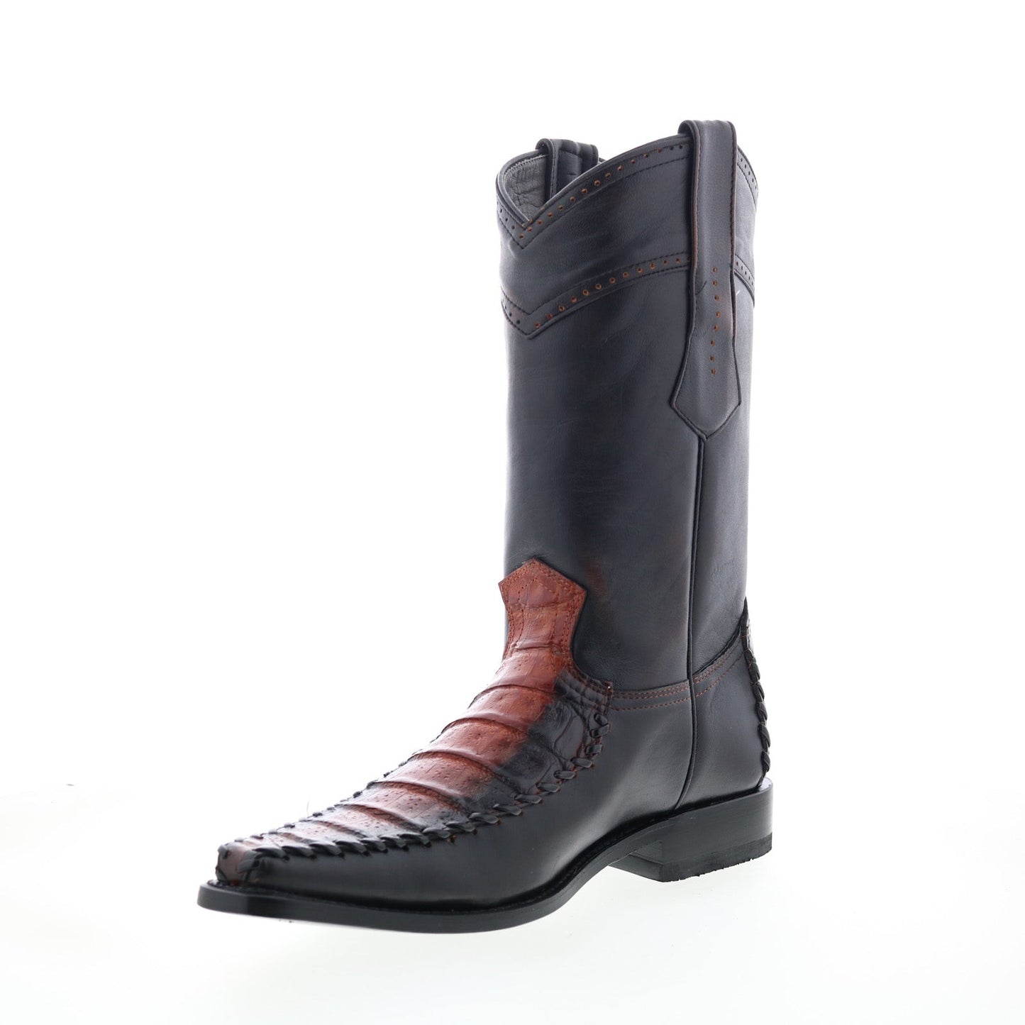 Los Altos Square Toe Caiman Belly Mens Black Wide Cowboy Western Boots