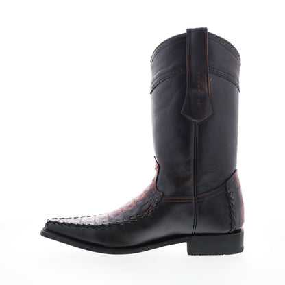 Los Altos Square Toe Caiman Belly Mens Black Wide Cowboy Western Boots
