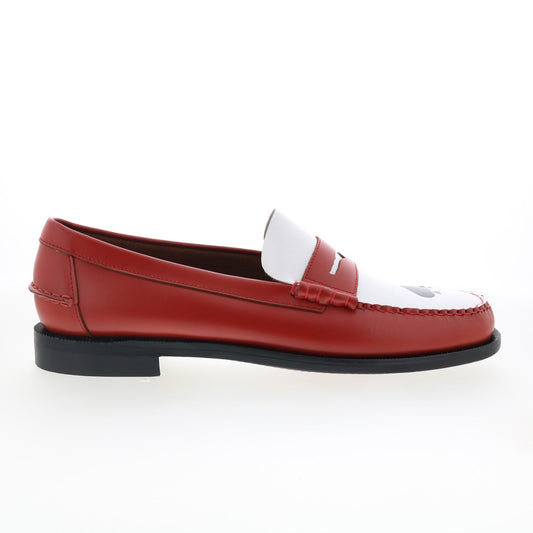 Sebago Classic Dan Gambling Mens Red Leather Loafers & Slip Ons Penny Shoes