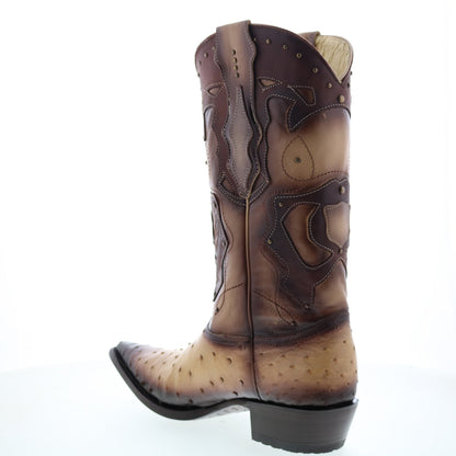 Los Altos 3X Toe Ostrich 95VF0315 Mens Brown Wide Cowboy Western Boots