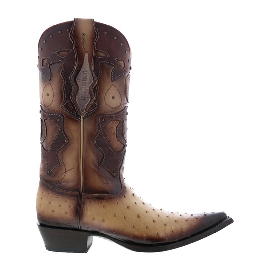 Los Altos 3X Toe Ostrich 95VF0315 Mens Brown Wide Cowboy Western Boots