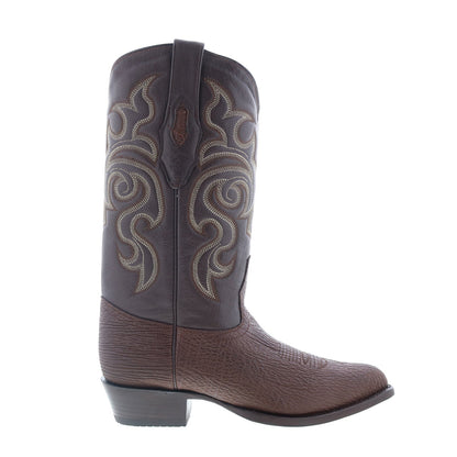 Los Altos J-Toe Shark Exotic Leather Mens Brown Wide Cowboy Western Boots