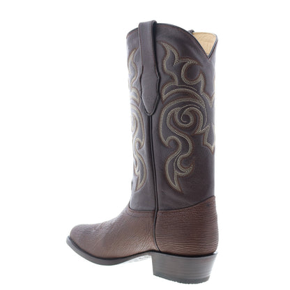 Los Altos J-Toe Shark Exotic Leather Mens Brown Wide Cowboy Western Boots
