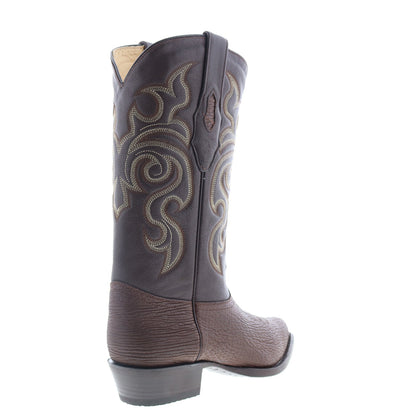 Los Altos J-Toe Shark Exotic Leather Mens Brown Wide Cowboy Western Boots
