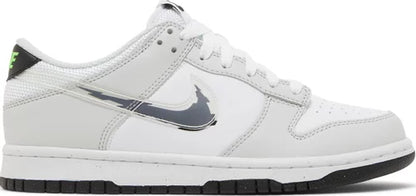 Nike Grade School Womens Dunk Low Sneakers - 'Glitch Swoosh White Grey'