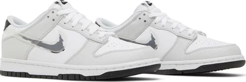 Nike Grade School Womens Dunk Low Sneakers - 'Glitch Swoosh White Grey'