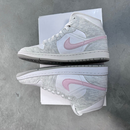 DISPLAY - Nike Womens Air Jordan 1 Mid SE Sneakers - 'White Light Iron Ore'