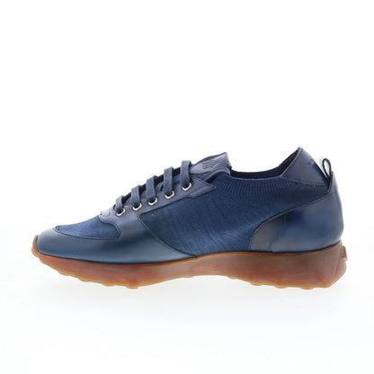 Di Bianco Forza Mens Blue Leather Lace Up Lifestyle Sneakers Shoes