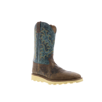 Jama Old West BSM1901 Mens Brown Wide Leather Slip On Cowboy Western Boots