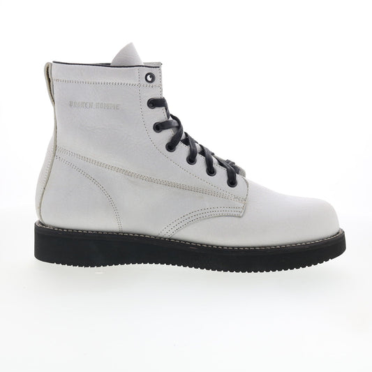 Broken Homme James Boot FB12002 Mens White Leather Casual Dress Boots