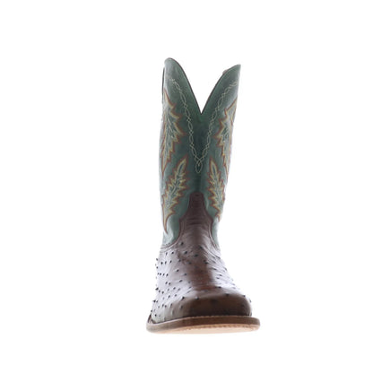 Tony Lama Hayden Full Quill Ostrich Made In USA Mens Brown Wide Western Boots