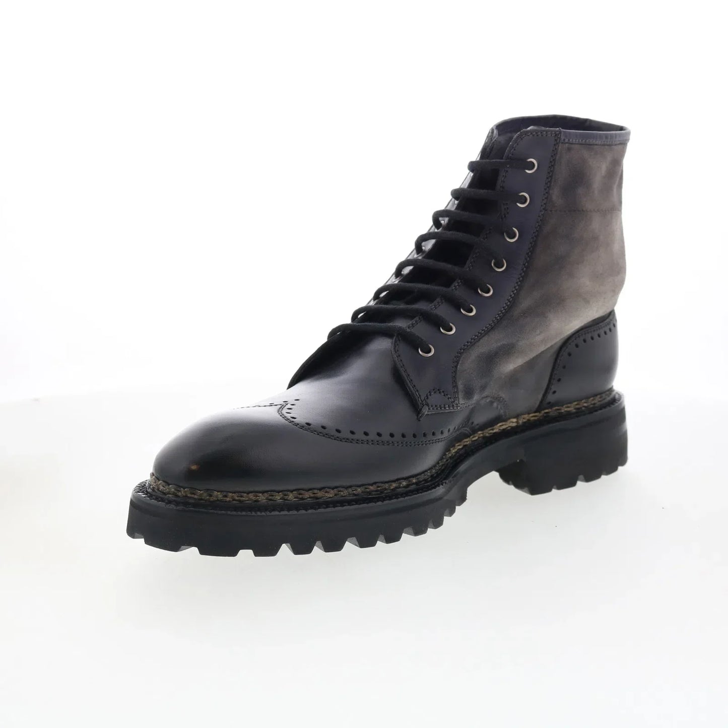 Di Bianco Trento Mens Black Leather Lace Up Casual Dress Boots